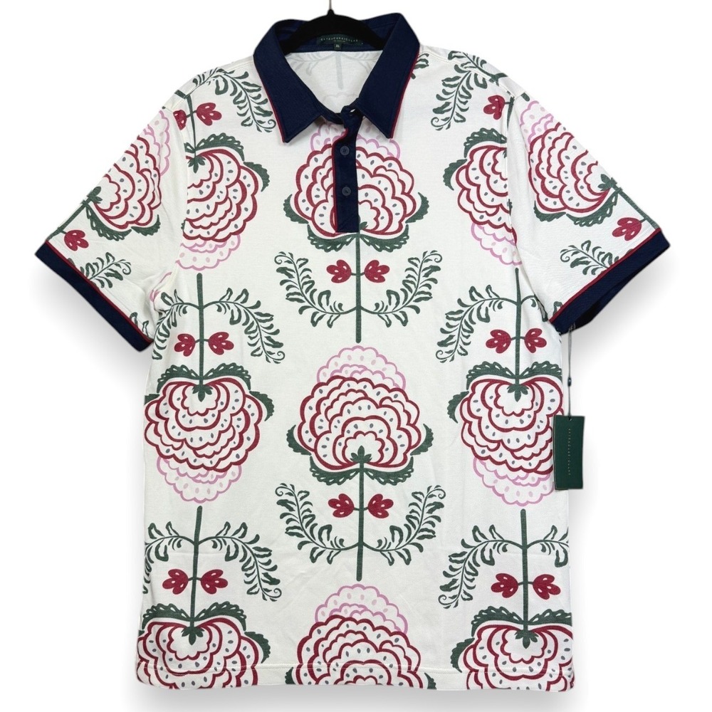Extracurricular Polo Shirt Mens XL Rio Red Baroque Floral Print Cotton Blend NEW